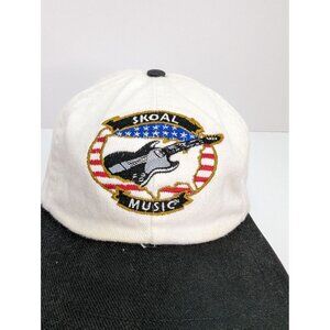Vntg Skoal Music Electric Guitar White Black Adj Snapback Cap Hat Made in USA